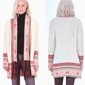 Maxsport | Open Front Southwestern Aztec Tribal Fringe Knit Cardigan Sweater